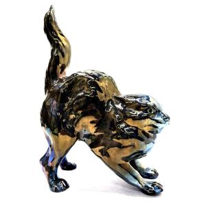 Ruffled Cat In Iridescent Earthenware Sulfide Eyes