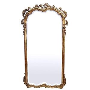 Grand Miroir En Bois Doré d'époque Napoléon III Dorure à La Feuille d'Or