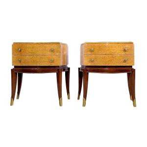Pair Of Maple Bedside Tables In The Spirit Of Jean Pascaud 