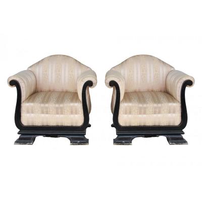 Armchair Pair Of Art Deco And Blackened Wood Soierie