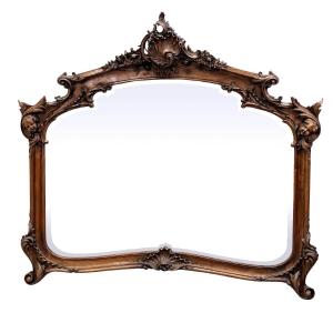 Louis XV Style Natural Wood Mirror With Cherub Decor 