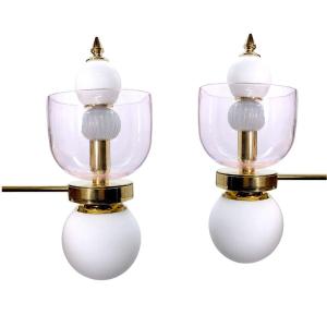  Pair Of Powder Pink Murano Glass Wall Lights  