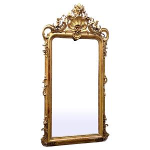 Napoleon III Mirror In Wood And Gilded Stucco With Putti Decor 