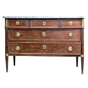 Louis XVI Mahogany Marble Top Chest Of Drawers, 18th Century  