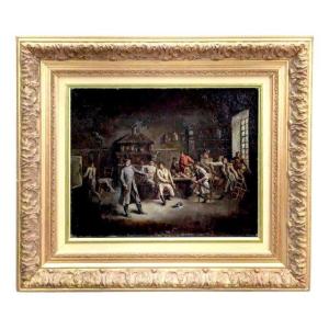 Genre Scene: "tavern Fight". 19th Century Painting. 