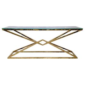 Brass And Glass Console  