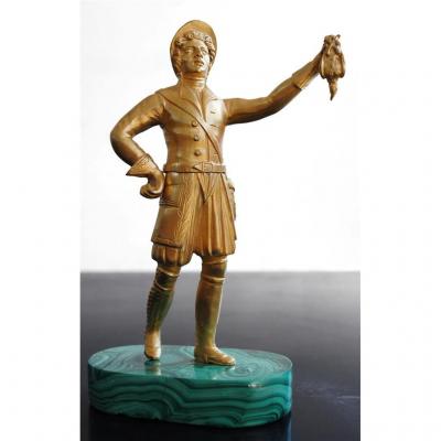 Bronze Russian Huntsman To Partridge Terrace In Nineteenth Malachite