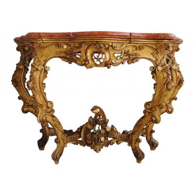 Console Louis XV Gilded Wood Marble Top