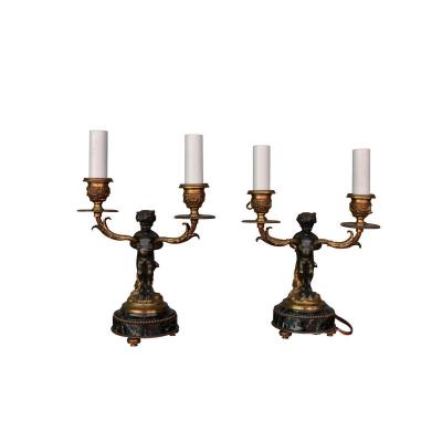 Louis XVI Style Candlestick In Golden Bronze And Patina