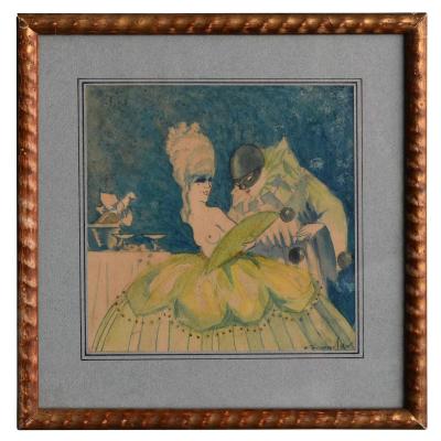 Draft Poster Watercolor Signed Jacques Lux Polichinelle Coquin Vers 1900