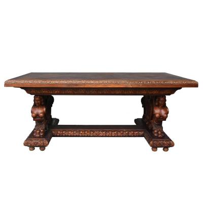 Renaissance Style Oak Carved Bust Style Table