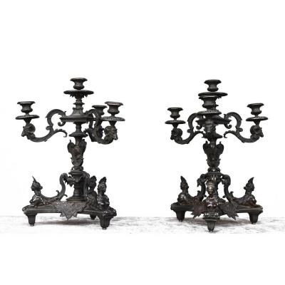 Pair Of Candelabra After A Model Of André Charles Boulle Ep XIXth