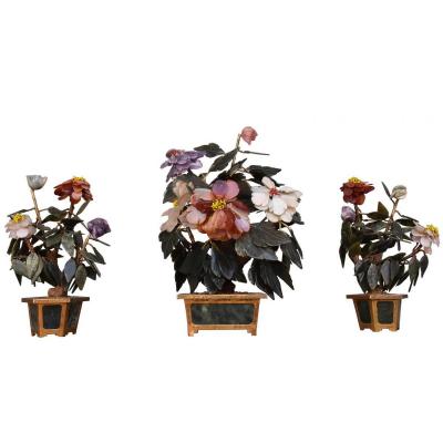 Fireplace Set Flowers In Hard Stone Chinese Early Twentieth