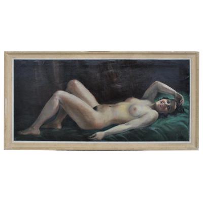 Peinture Signée Hilgers 1930 Olympia Nue Art Déco 