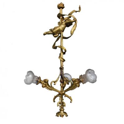 Lustre Au Bébé Bronze Doré Napoléon III 