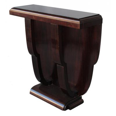 Blackened Wood Console 1930 Art Deco Glass Top