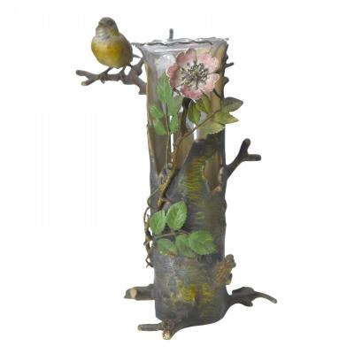 Vase Mounted By A Vienna Bronze Old Bird Nineteenth