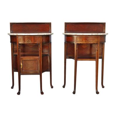 Pair Of Mahogany Bedside Tables 1900 Art Nouveau