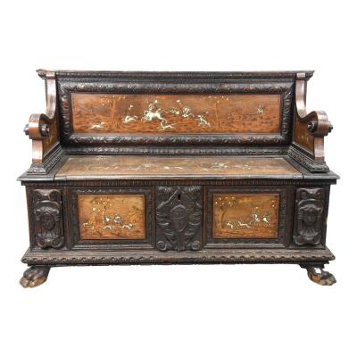 Florentine Chest Bench With Inlays Late Nineteenth Time