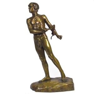 Bronze Patine Dorée Représentant David Signé Charbonneau Daté 1909 