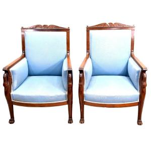 Pair Of Bergères With Swan Neck Mahogany Nineteenth