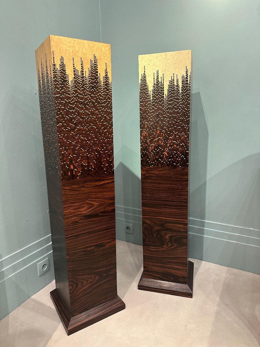 Rare Pair Of Inlaid Pedestals Circa 1920-photo-2