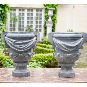 Pair Of Marble Garden Vases