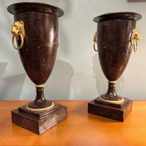 Pair Of Painted Tole Metal Vases  Empire Period