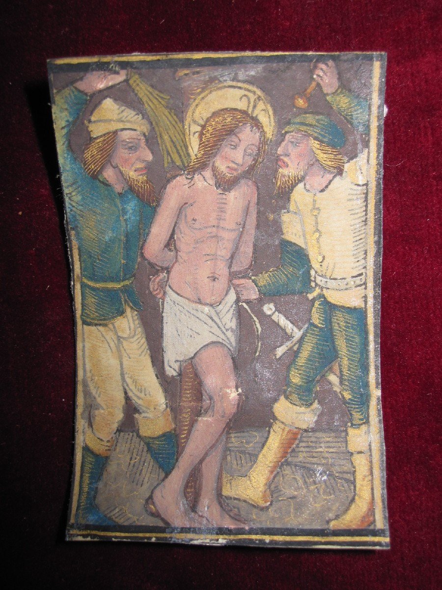 Flagellation Of Christ. Miniature On Parchment From The 15th Century