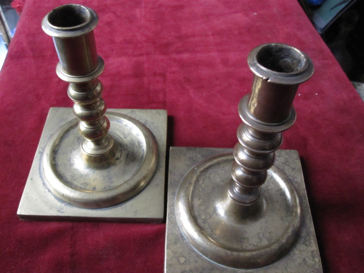 Pair Of 17th Century Bronze Travel Candlesticks