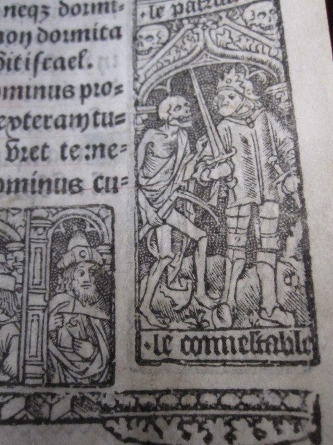 Leaf From A Book Of Hours. Around 1500. Danse Macabre Engravings On Parchment-photo-4