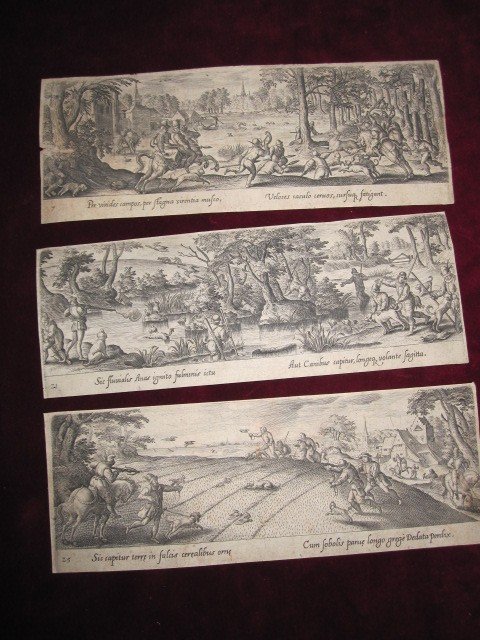 Three Engravings Of 17th Century Hunting Scenes-photo-2