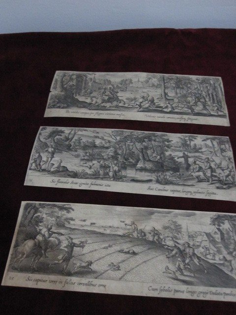 Three Engravings Of 17th Century Hunting Scenes-photo-8