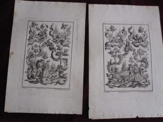 Pair Of Engravings With Pastoral And Rocallas Motifs. Possible Patterns For Upholsterers