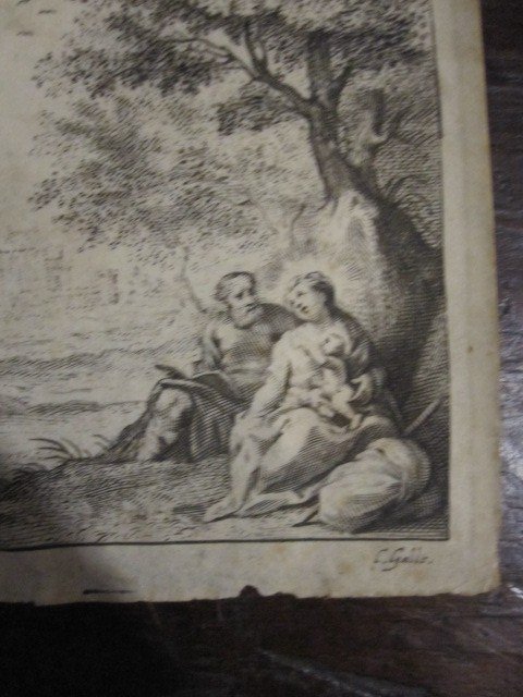 Rest During The Flight To Egypt. Engraving On Parchment. Signed Gallé-photo-1