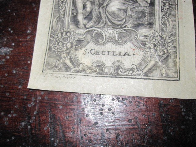 Saint Cecilia. Devotional Engraving On Parchment Of The Century. XVII-photo-4