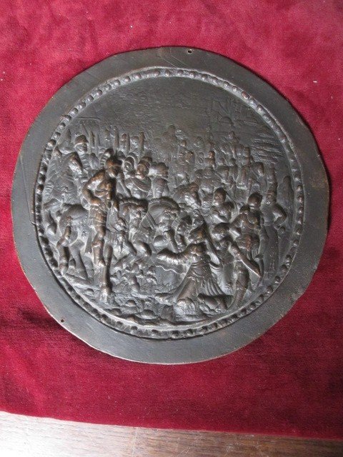 Scène Historique. Plaque De Cuivre En Relief, Probablement Allemande Du S. 16e Ou 17e-photo-3