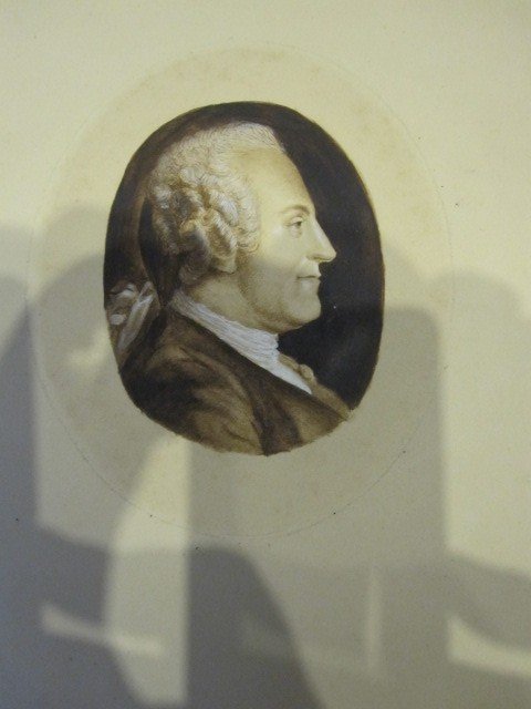 Portrait De Gentilhomme. Dessin Miniature En Ton Sépia Ovale 8 X 6,5.-photo-1