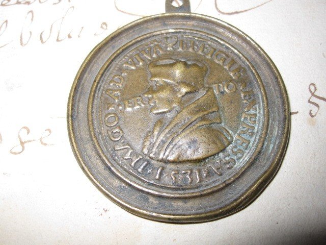érasme De Rotterdam. Médaille d'Après Quinten Massys. Bronze 4.3cm-photo-3