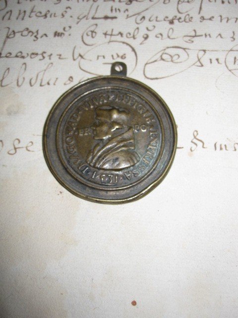 érasme De Rotterdam. Médaille d'Après Quinten Massys. Bronze 4.3cm-photo-4