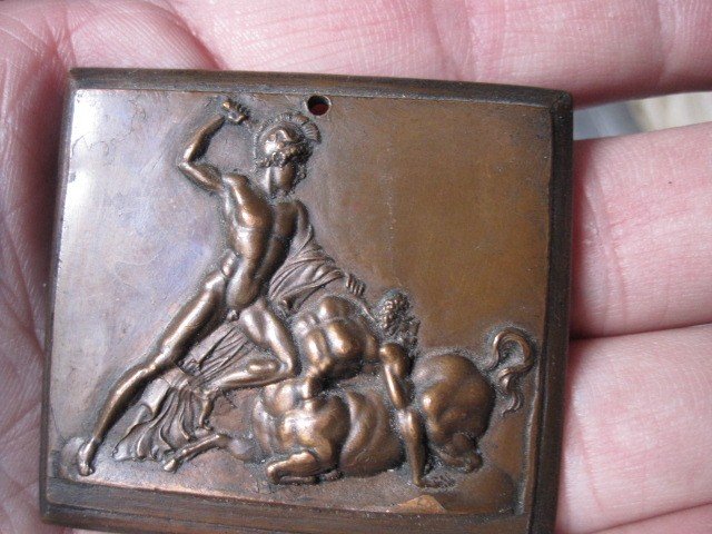 Hercules And The Centaur Nessus. Neoclassical Plate In Bronze-photo-4