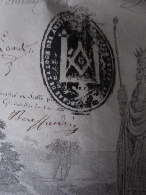 Freemasonry: Grand Masonic Diploma Engraving On Parchment, Montpellier, 1867-photo-8