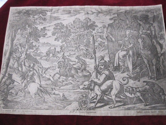 Hunting Scene. Copper Engraving By Antonio Tempesta. 16th-17th Centuries-photo-3