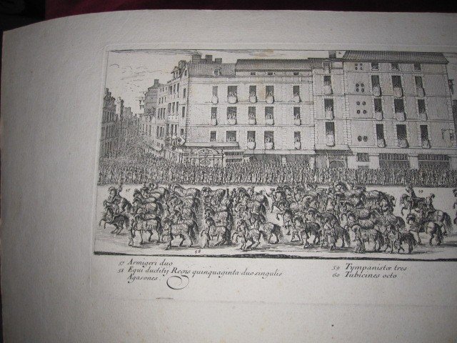 2 Grandes Gravures Sur Cuivre Du S. XVIII Représentant Un Grand Cortège De l'Empereur Et Du Roi-photo-3