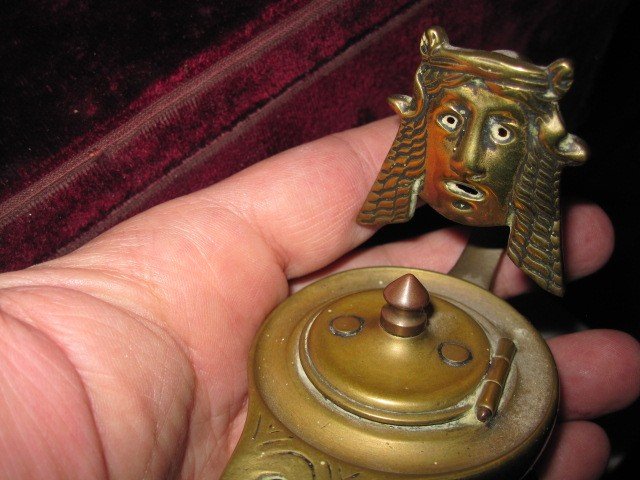 Roman Style Bronze Lamp With A Theater Mask. Nineteenth Century-photo-2