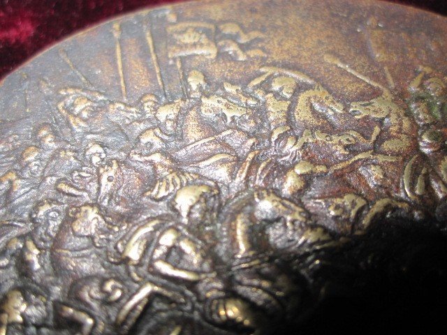 Battle Scene. Oval Plaque In Bronze S. XVII. Probably German Or Flemish Work-photo-4