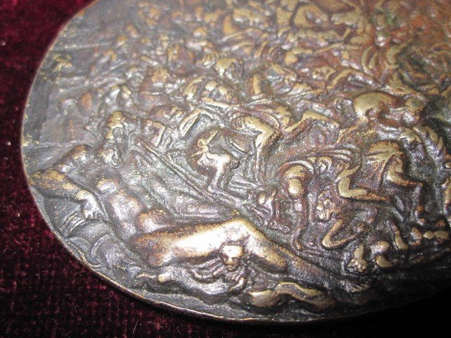 Battle Scene. Oval Plaque In Bronze S. XVII. Probably German Or Flemish Work-photo-6