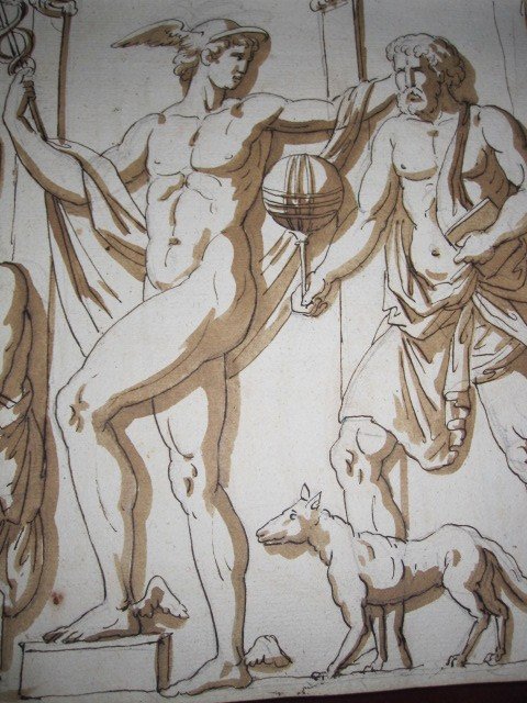 Mythological Scene. Ink And Wash Drawing Attributed To: Jean Guillaume Moitte.1746-1810-photo-3