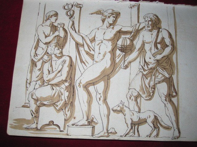 Mythological Scene. Ink And Wash Drawing Attributed To: Jean Guillaume Moitte.1746-1810