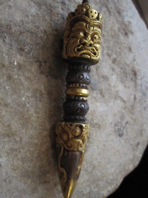 Tibetan Phurba In Iron And Gold. High Quality Work Dating Perhaps From The 19th Century.